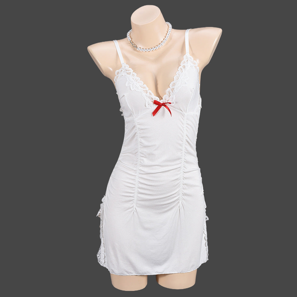 Sexy Seduction V Neck Waist Trimming Spaghetti Straps Pajamas Women Mesh Lace See Through Sexy