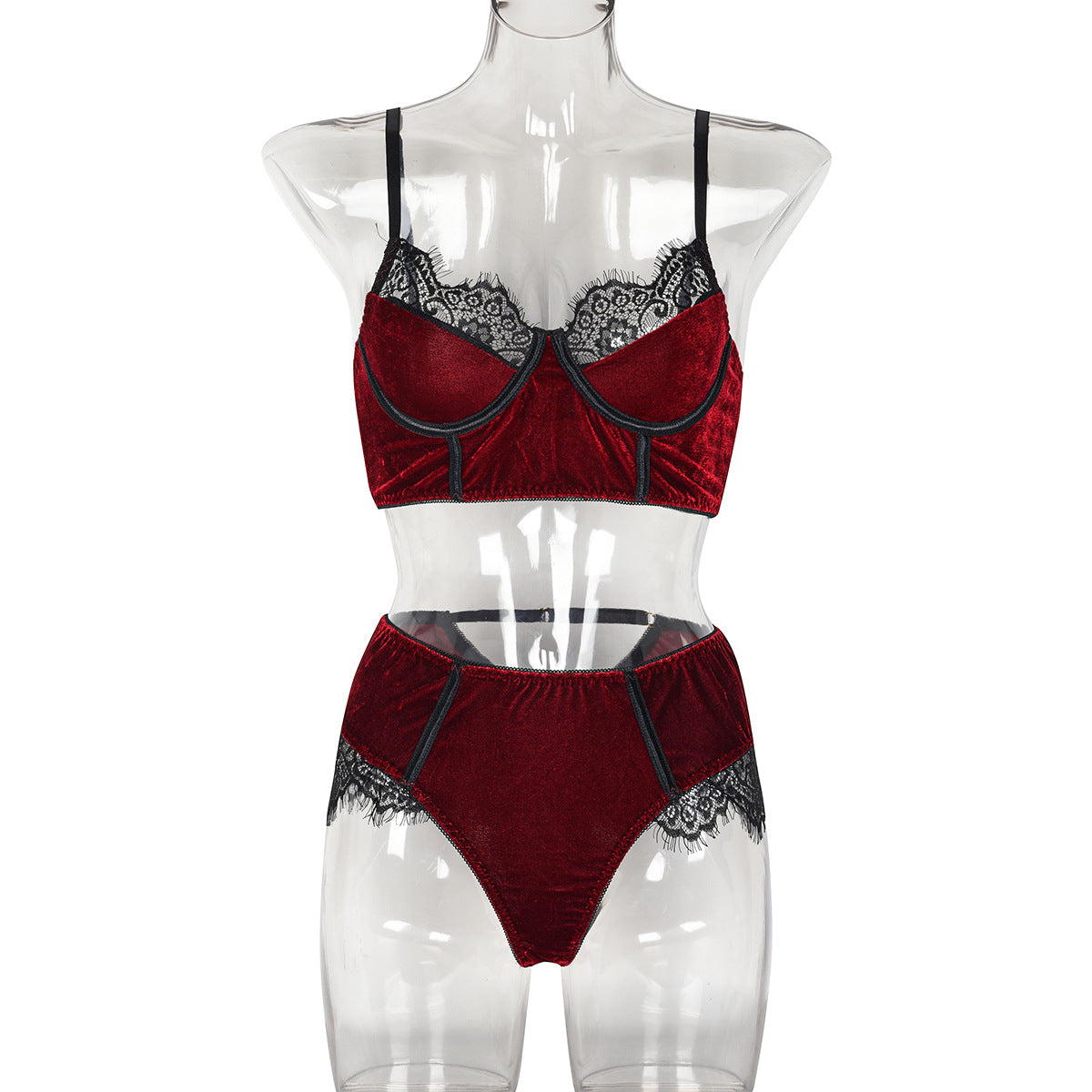 Sexy Underwear Autumn Burgundy Velvet Stitching Lace Comfortable Sexy Lingerie Set