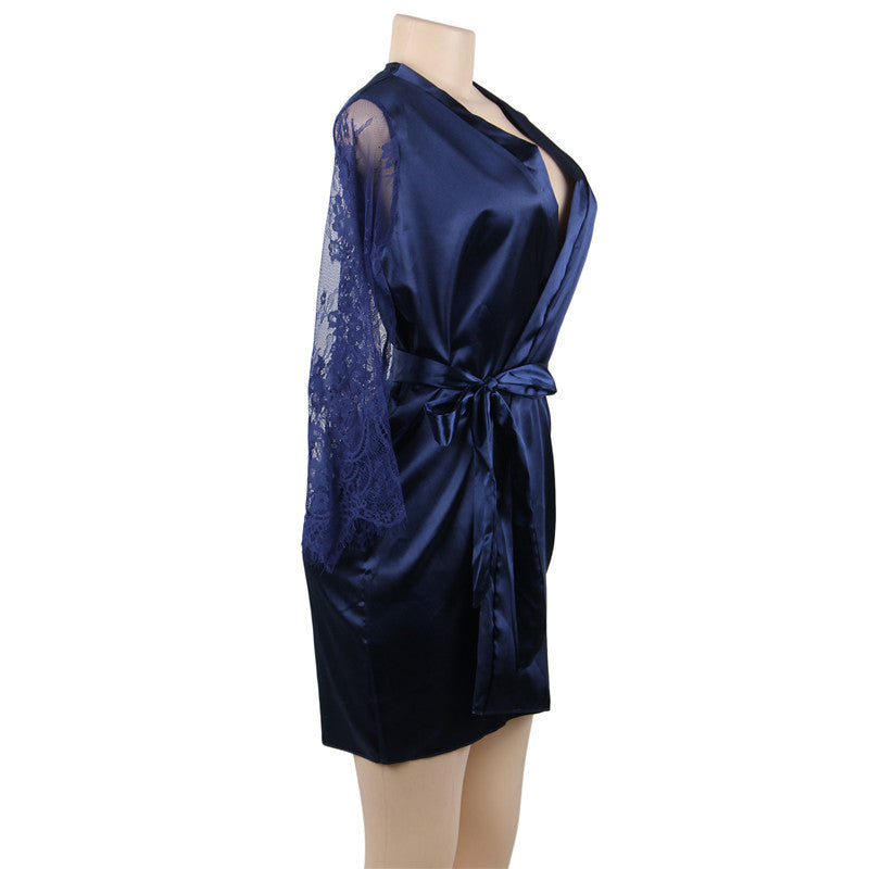 Plus Size Sexy Lingerie Sexy Flare Sleeve Lace Strap Nightdress Robe