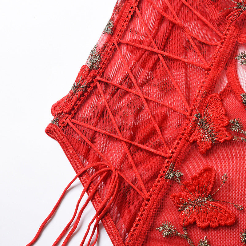 Sexy Underwear Butterfly Embroidery Lace Stitching Jumpsuit Women Heavy Craft Overseas