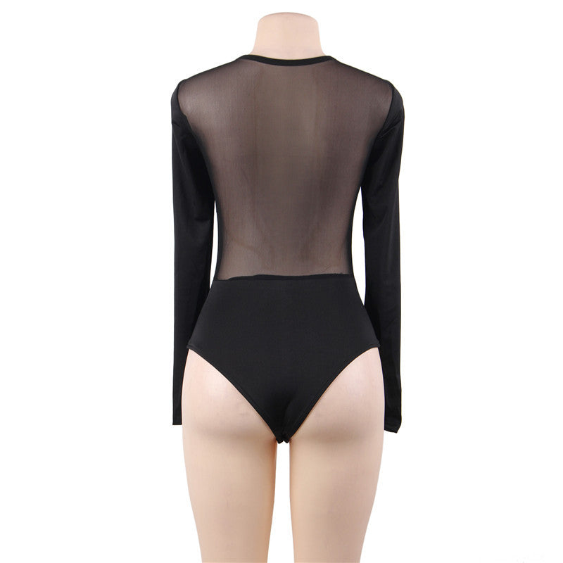 Plus Size Sexy Lingerie Sexy Long-Sleeved Jumpsuit Can Be Worn outside