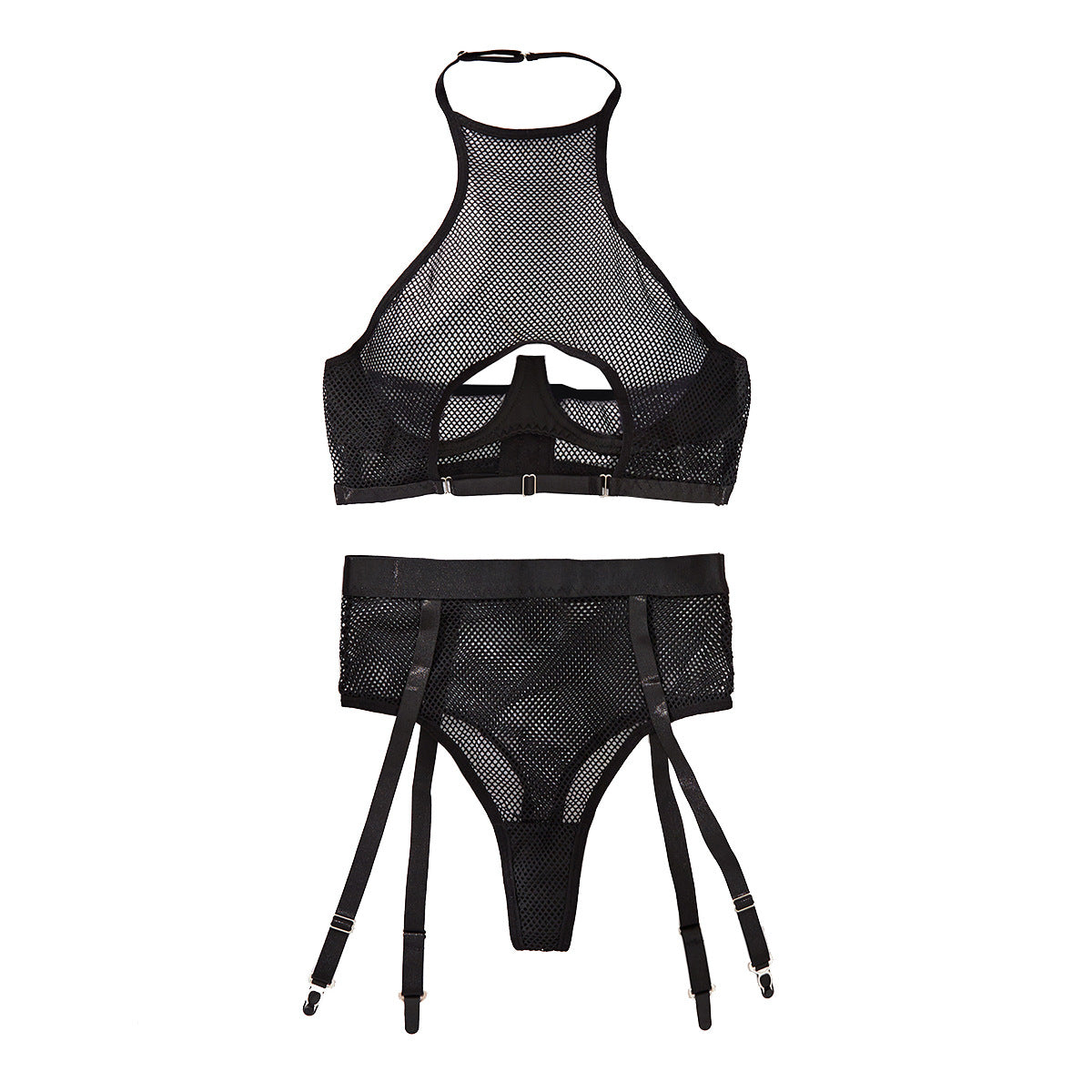 Conception sexy grille licou découpé beauté dos sous-vêtements sexy deux pièces