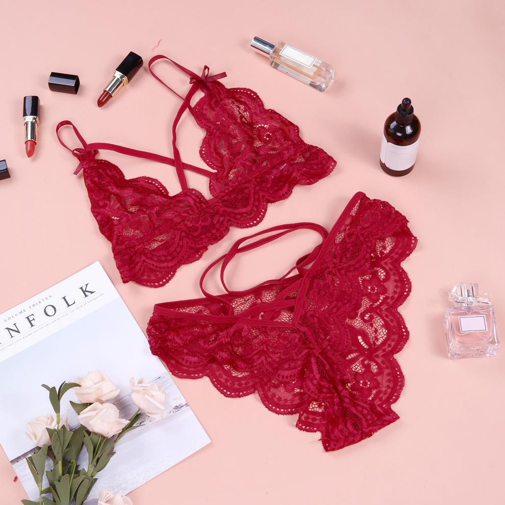 Women's Plus Size Lace Three-point Two-piece Set