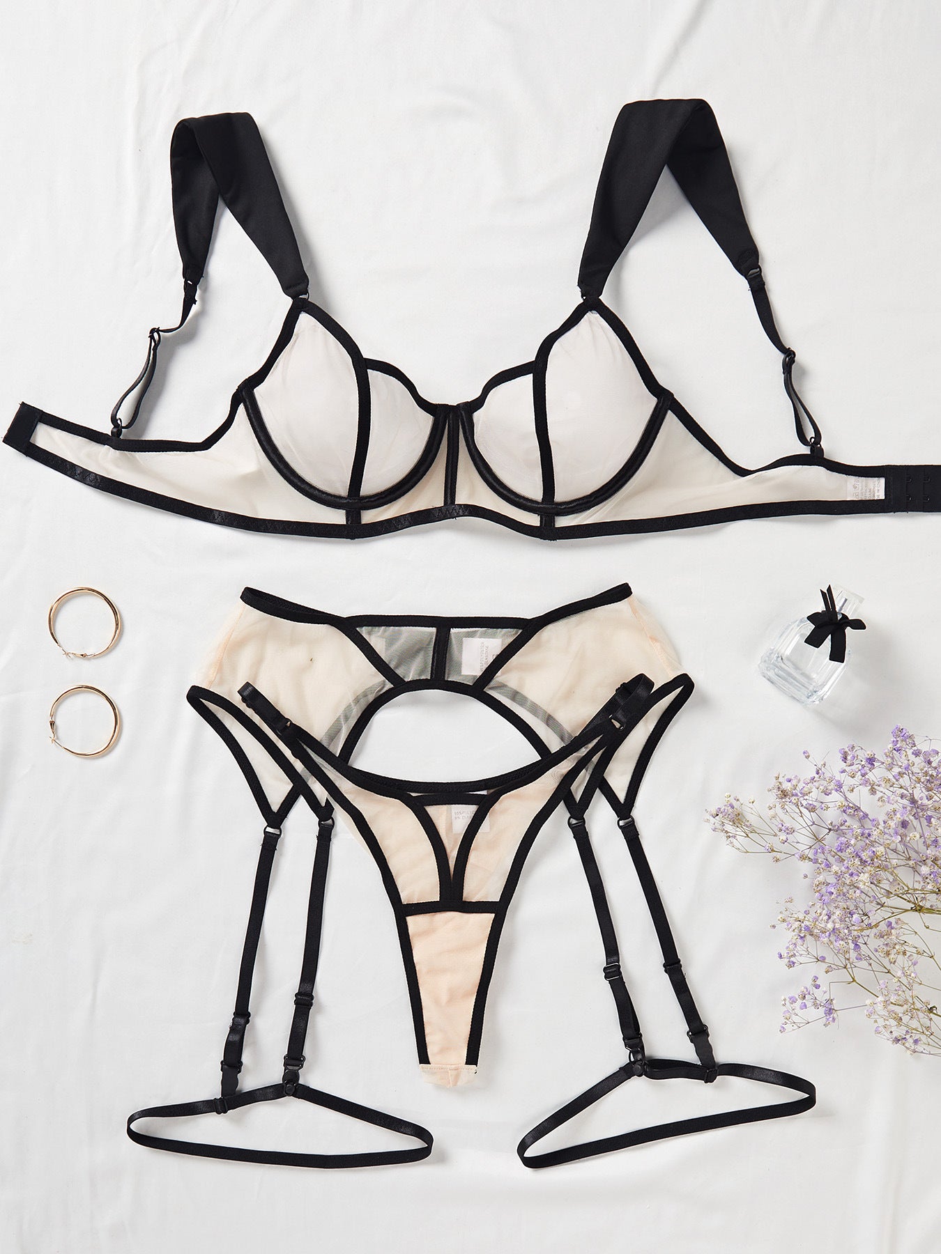 Sexy Four Piece Set Sexy Comfortable Perspective Mesh Underwear Set