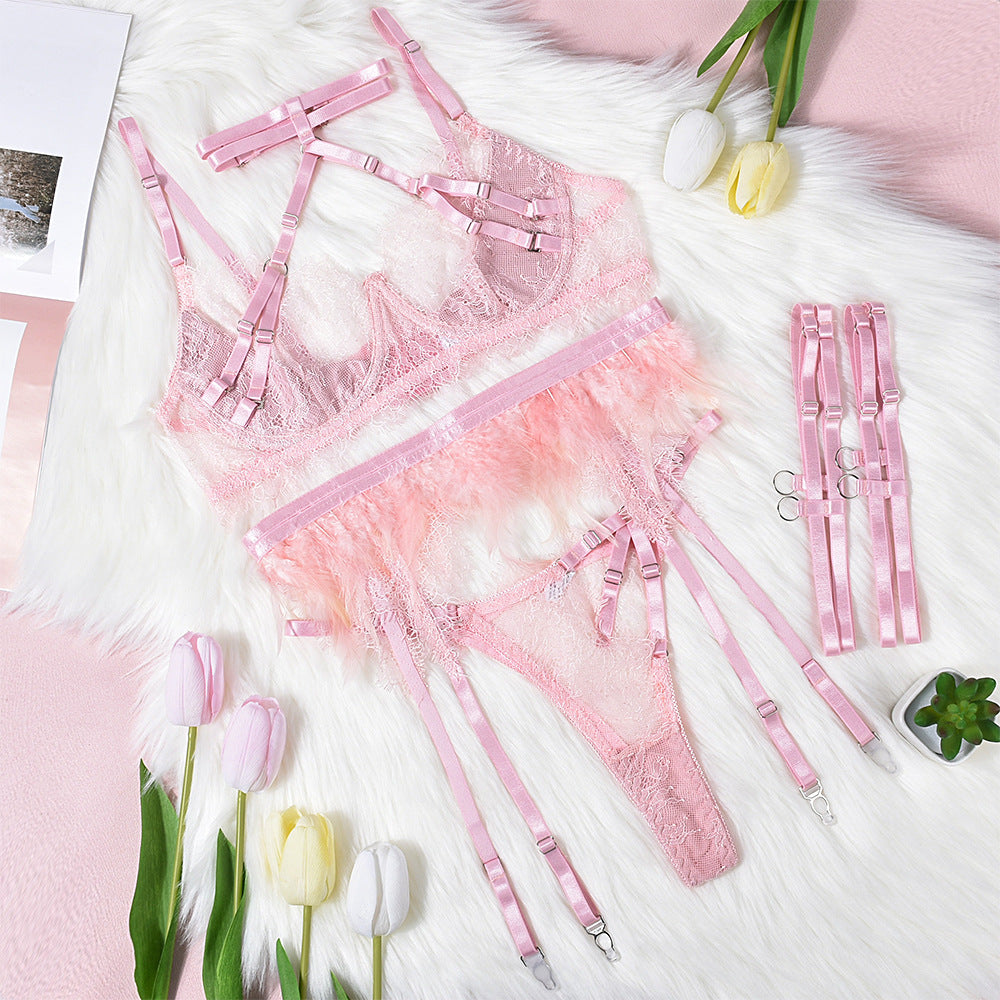 Lingerie Lace Feather Complex Heavy Industry Interwoven Five Piece Sexy Uniform