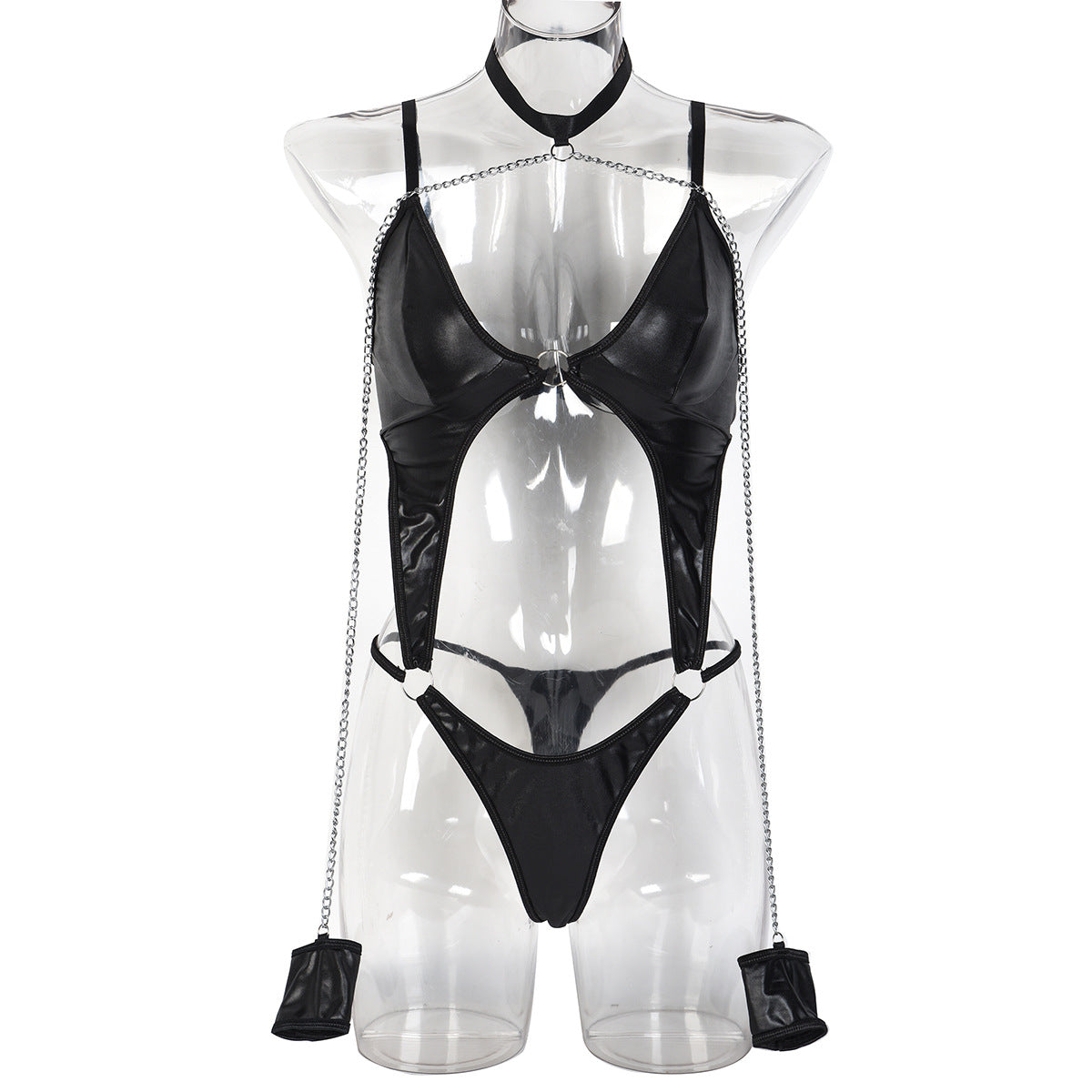 Corsets sexy en simili cuir foncé façonnant le corps avec bracelet dos nu vêtements sexuels