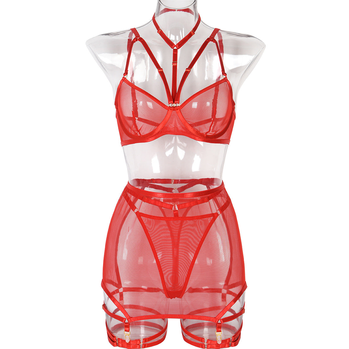 Sexy Lingerie Three Piece Set Mesh with Steel Bracket Stitching Sexy Clothes