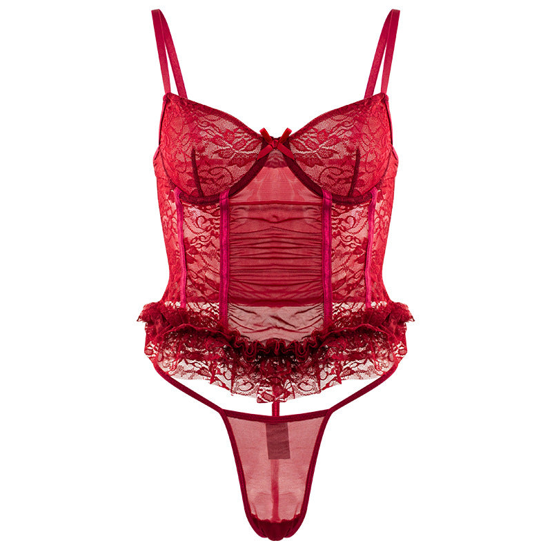 Sous-vêtements sexy, soutien-gorge fin, taille basse, ceinture fine, dos en T, dentelle, musculation, costume deux pièces fendu