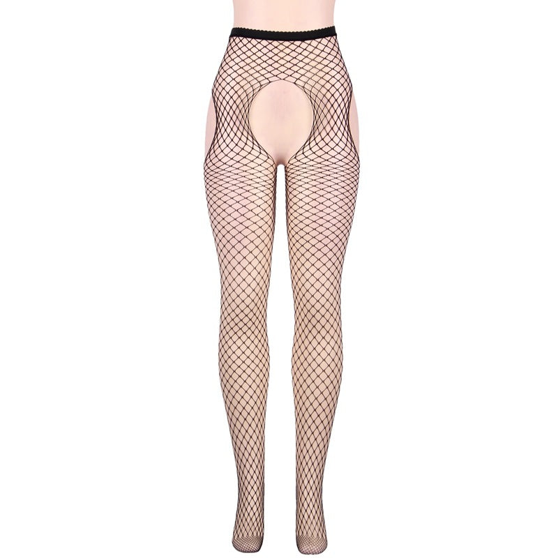 Sexy Fishnet Stockings See through Open Crotch Lace over the Knee Stockings Black Stockings Sexy Stockings