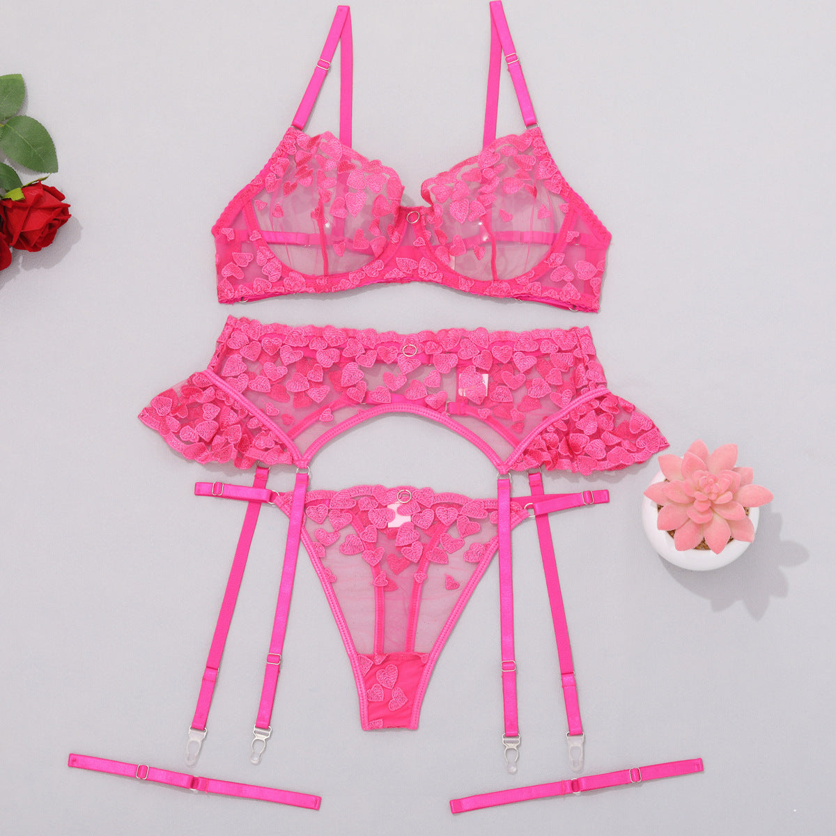 Love Embroidery Stitching Strap Sexy Lingerie Sexy Lingerie Set