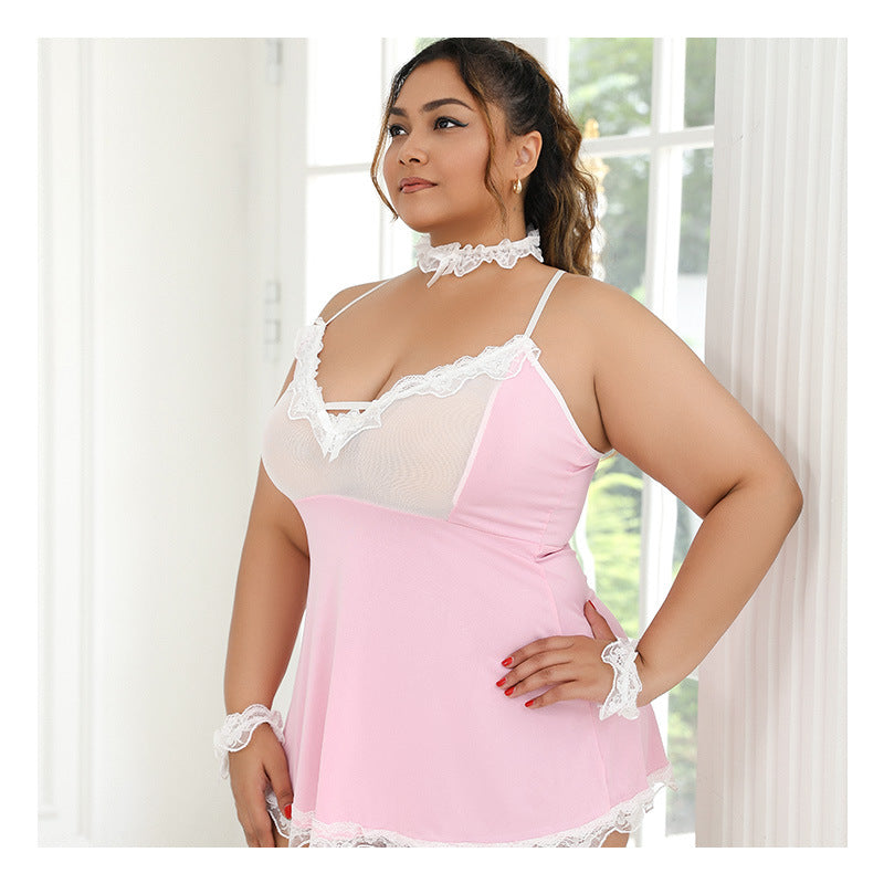 Sexy Lingerie Sexy Pink Strap Dress Transparent Tempting Woman Pink