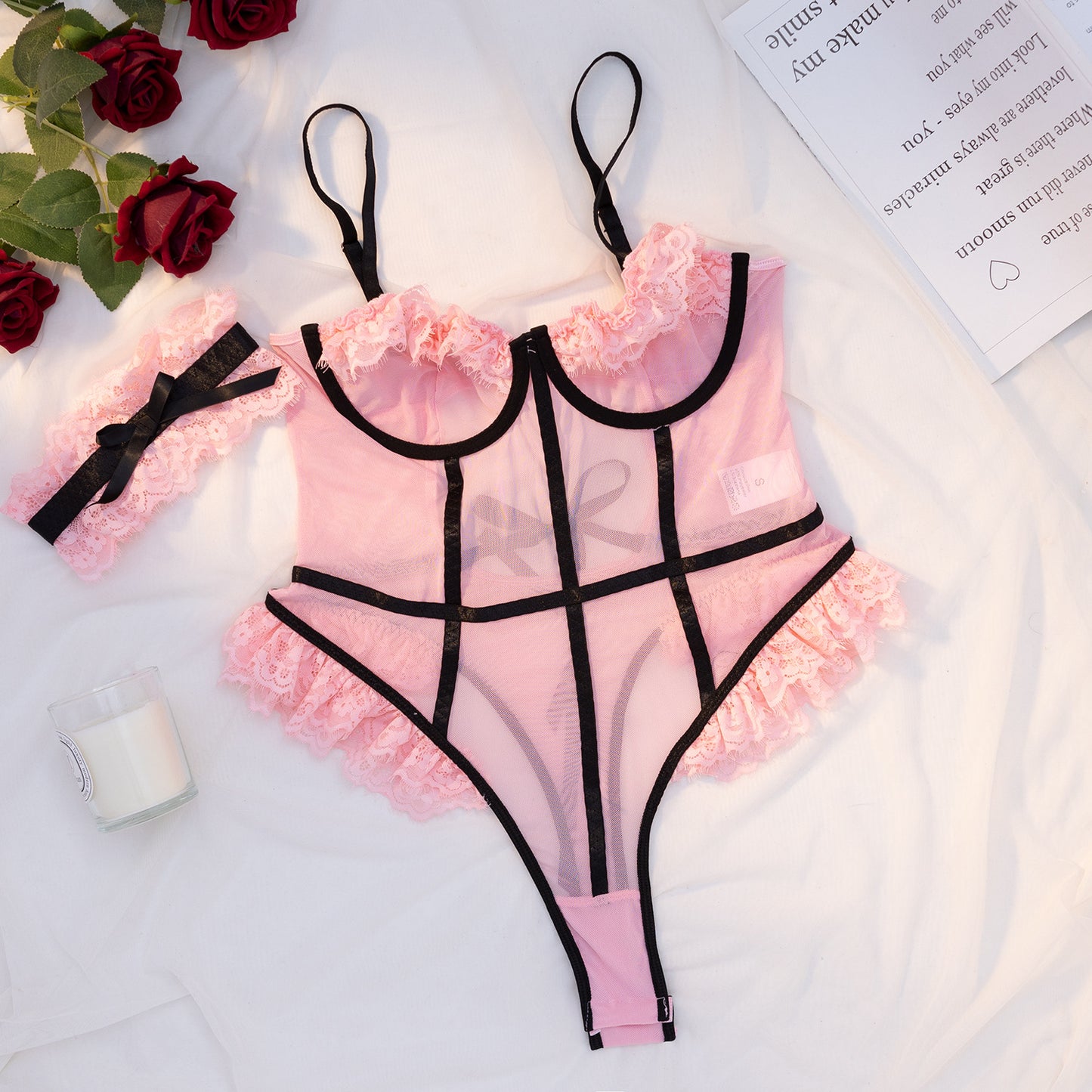 Sexy Backless Lace up Hollow Out Cutout Underwear Bow Sexy Jumpsuit