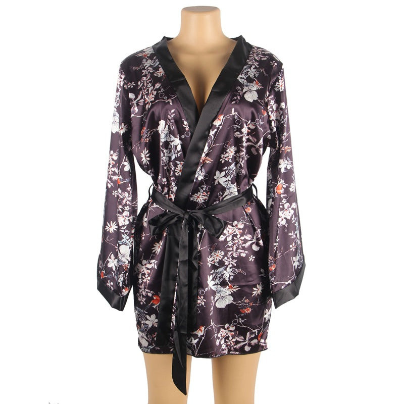 Plus Size Sexy Sleepwear Women Sexy Temptation Nightgown Home Wear Summer Thin Japanese Kimono