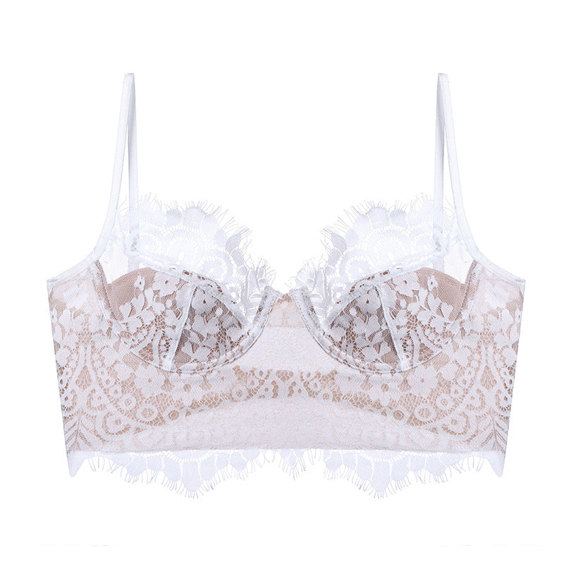 bralette Summer Small Sling Lace Sexy Lingerie Soft Underwire Push up Big Chest Show Small Thin U Shaped Backless Bra