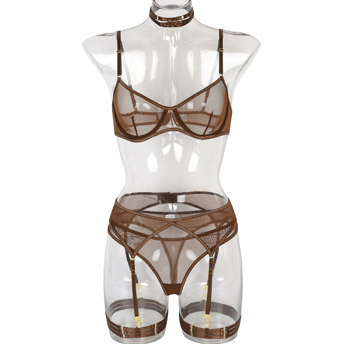 Sexy Underwear Four Piece Set Popular Mesh Stitching With Neck Leg Ring High Quality Underwear