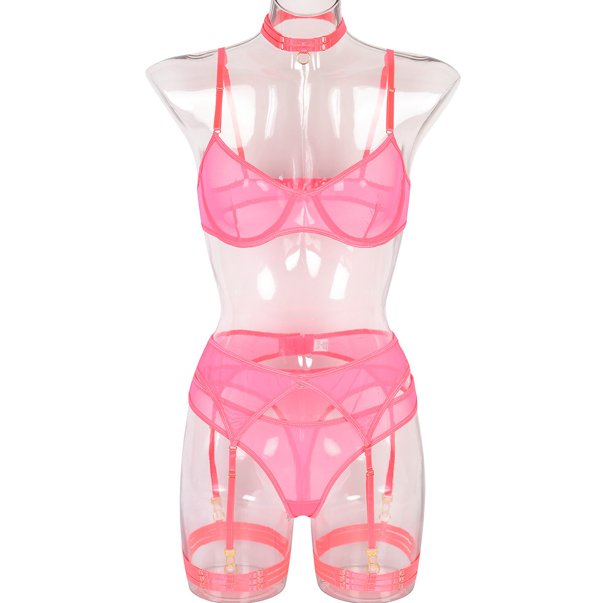 Sexy Underwear Four Piece Set Popular Mesh Stitching With Neck Leg Ring High Quality Underwear