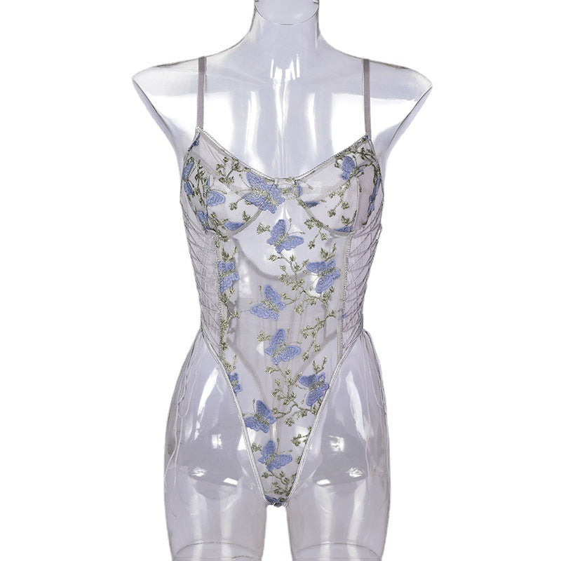 Sexy Underwear Butterfly Embroidery Lace Stitching Jumpsuit Women Heavy Craft Overseas