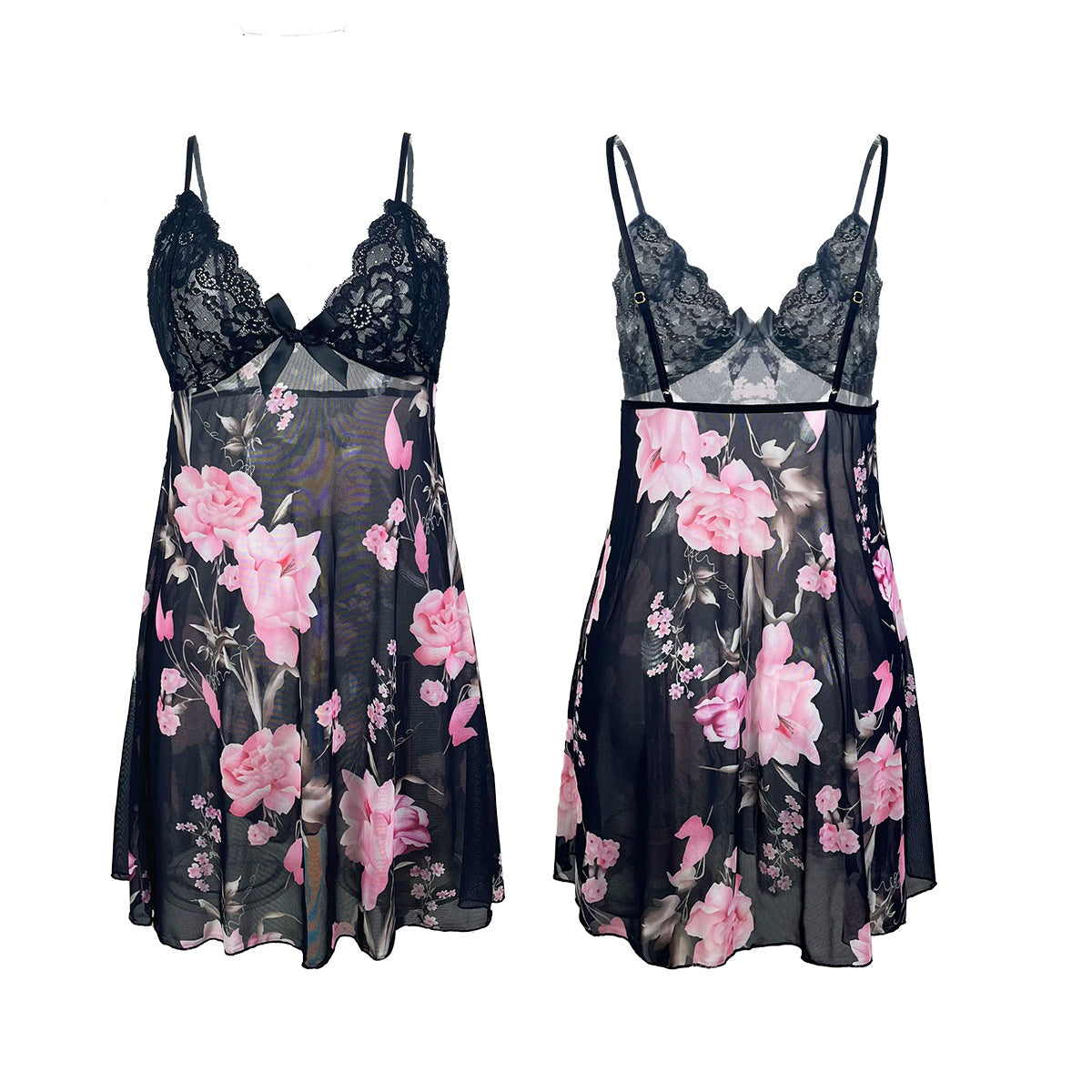 Robe en maille à bretelles Spaghetti, chemise de nuit imprimée, Sexy, couture en dentelle, salle privée, tentation, vêtements de maison