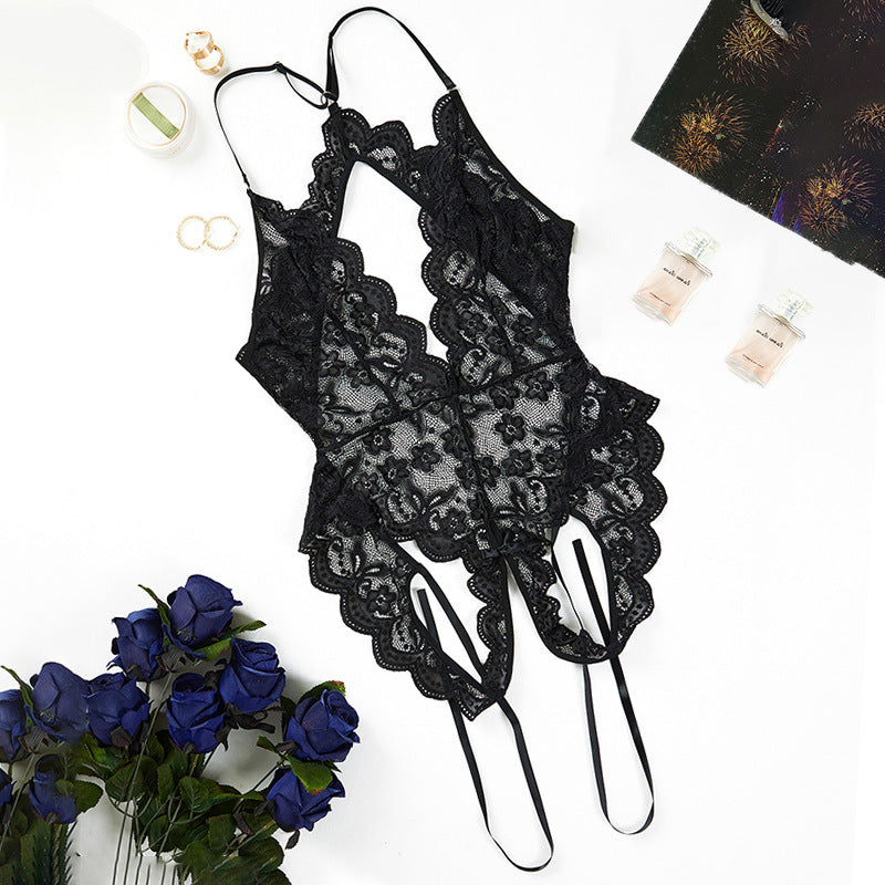 Sexy voir à travers la tentation vêtements de nuit sexy dentelle combinaison ouverte