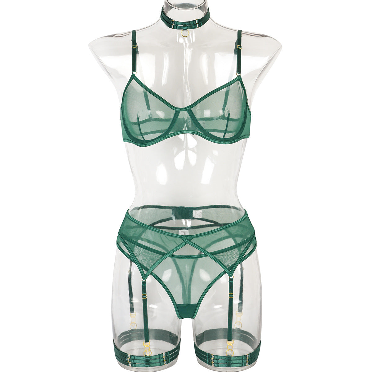 Sexy Underwear Four Piece Set Popular Mesh Stitching With Neck Leg Ring High Quality Underwear