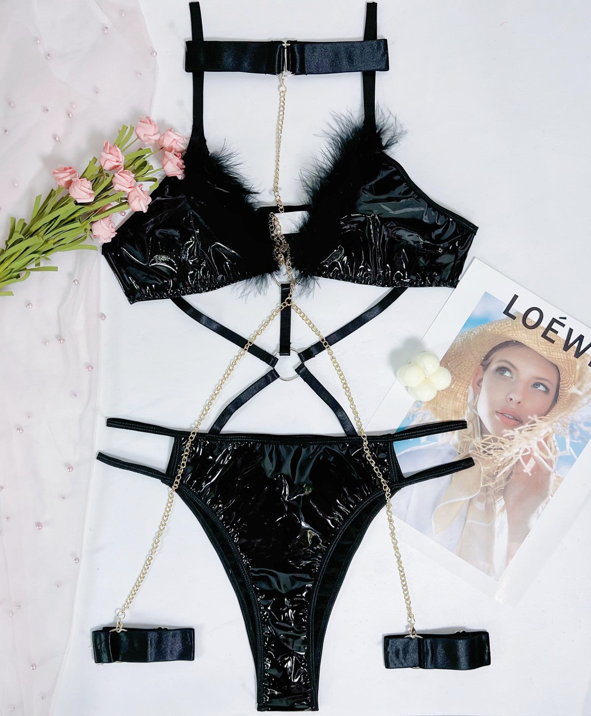Été froid Sexy sauvage discothèque col de chaîne en métal en cuir verni costume femmes