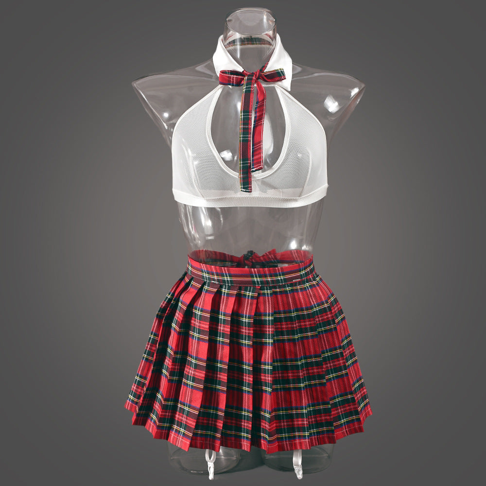 Costume sexy jupe plissée voir à travers les sous-vêtements uniforme tentation