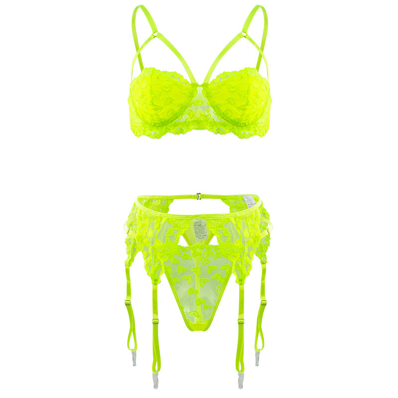Sexy Lingerie Hollow Out Cutout Backless Bra Thin Strap T Back Sexy Three Piece Suit