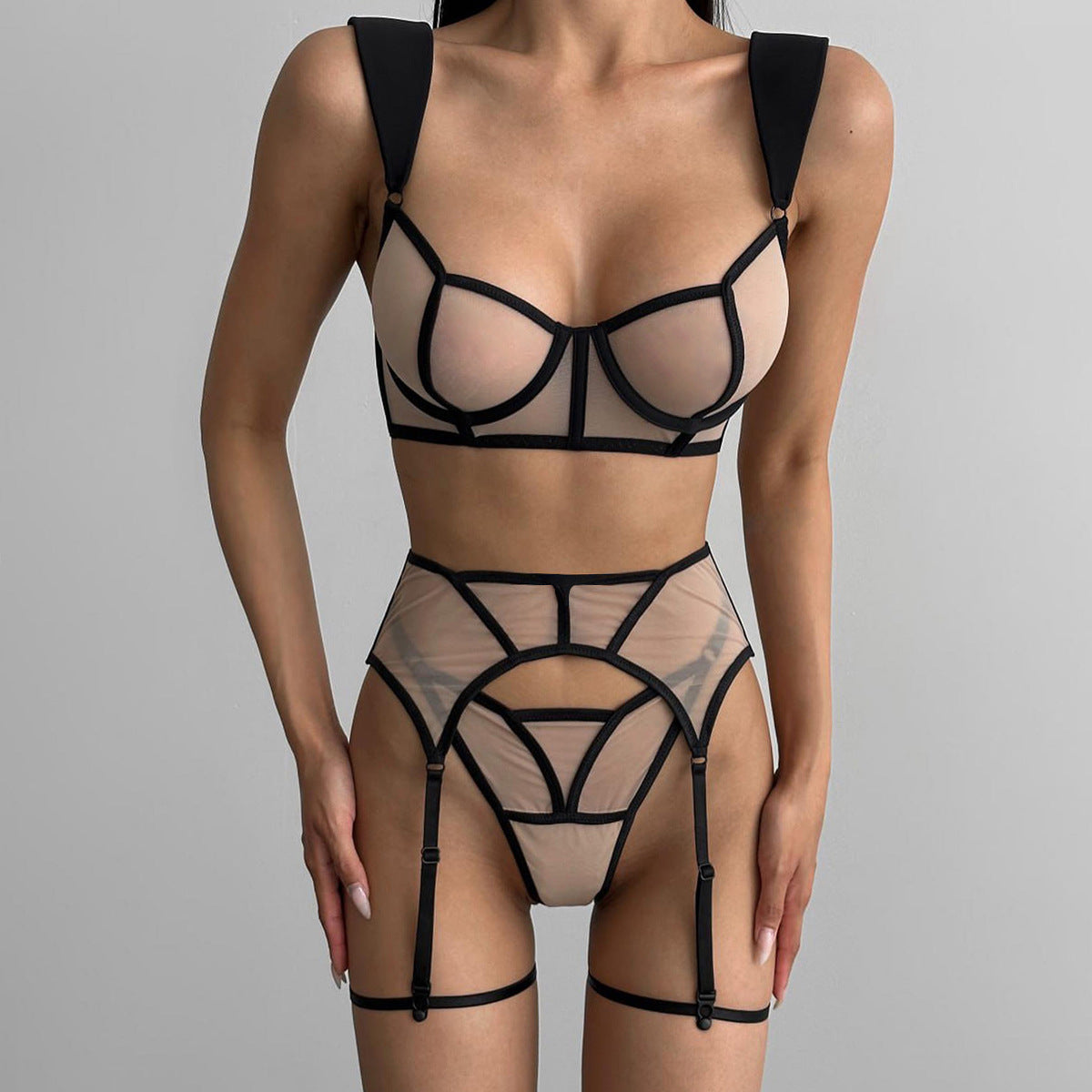 Sexy Four Piece Set Sexy Comfortable Perspective Mesh Underwear Set