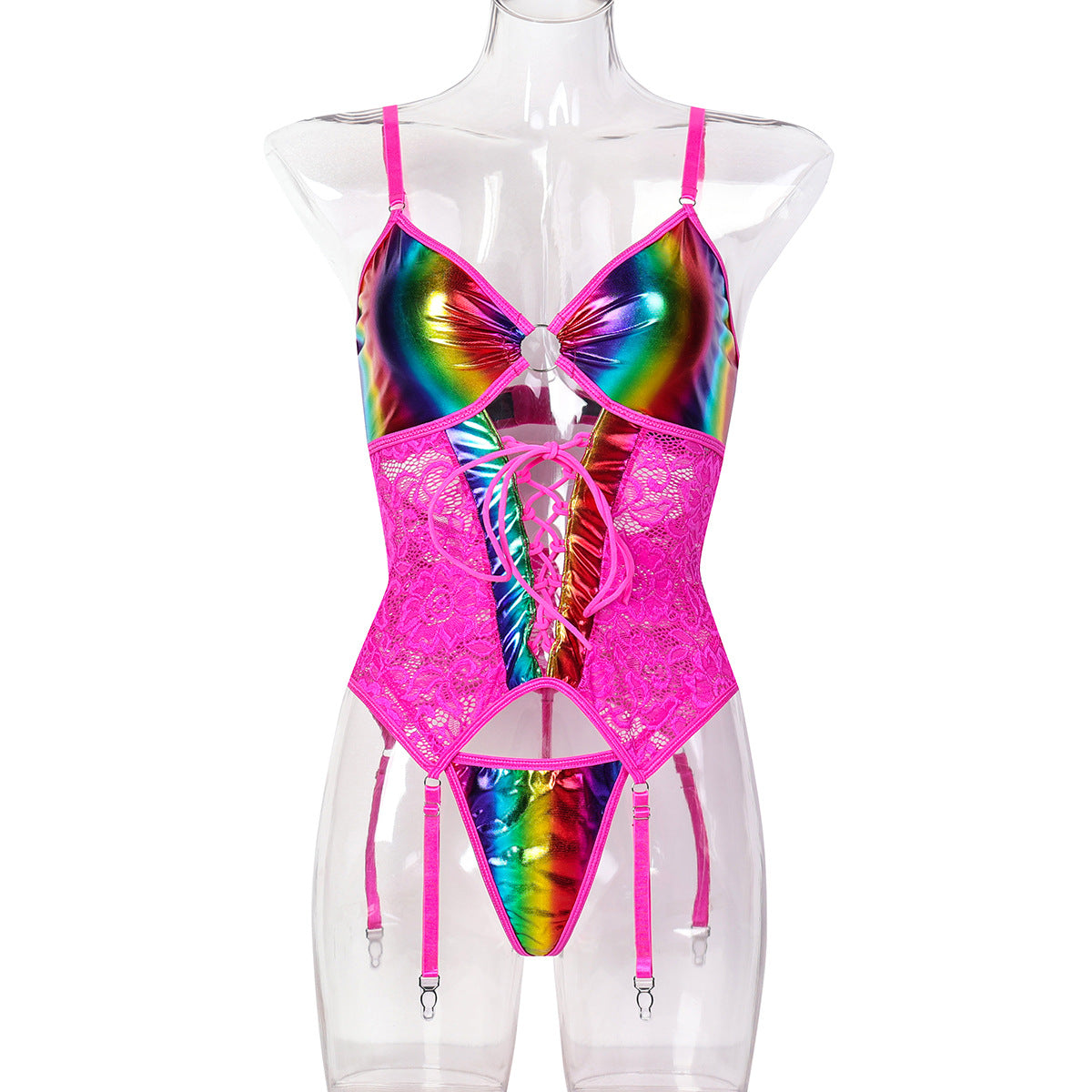 Sexy Underwear Flash Gradient Color Cross Strap Suspenders Two Piece Sets