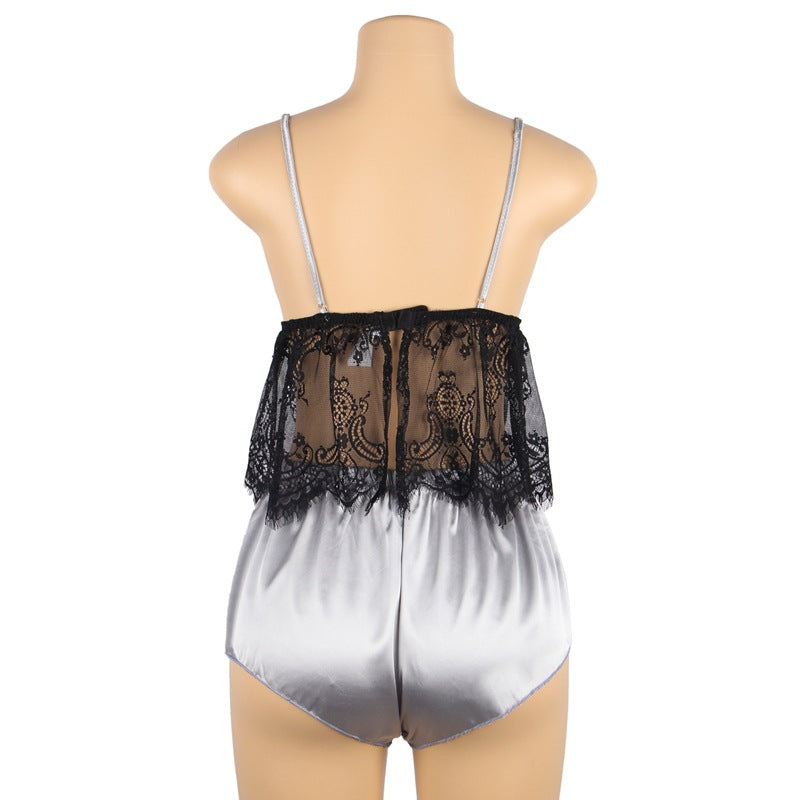 Plus Size Sexy Lingerie Sexy Artificial Silk Lace Pajamas Set