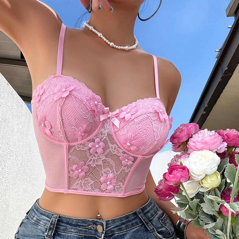 Sexy Underwear Embroidery Straps Bra T Back Two Piece Set