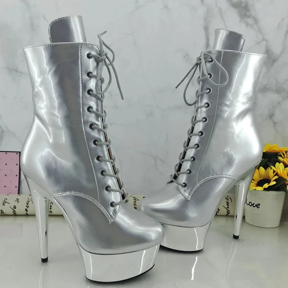 Shinny Silver PU Upper 15CM/6Inch Women's Platform party High Heels Shoes Pole Dance shoes