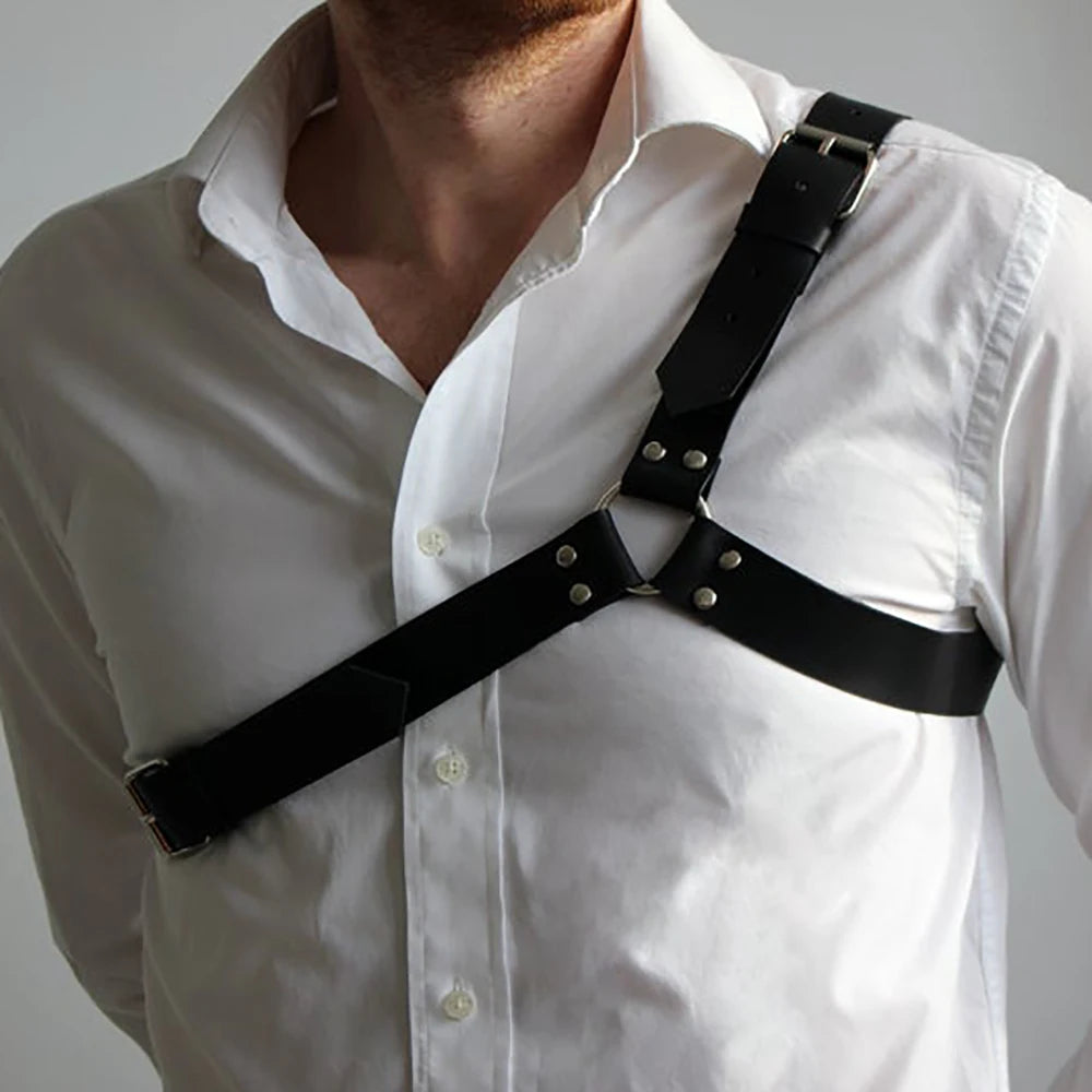 Handmade PU Leather Harness Men Gay Underwear Gothic Harajuku Punk Style Adjustable Body Chest Harness Belt