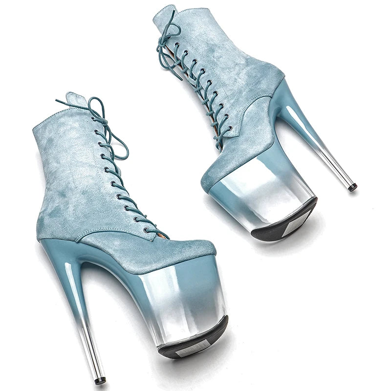 20CM/8inches Suede Upper lady ankle boots High Heel crystal platform Pole Dance boot