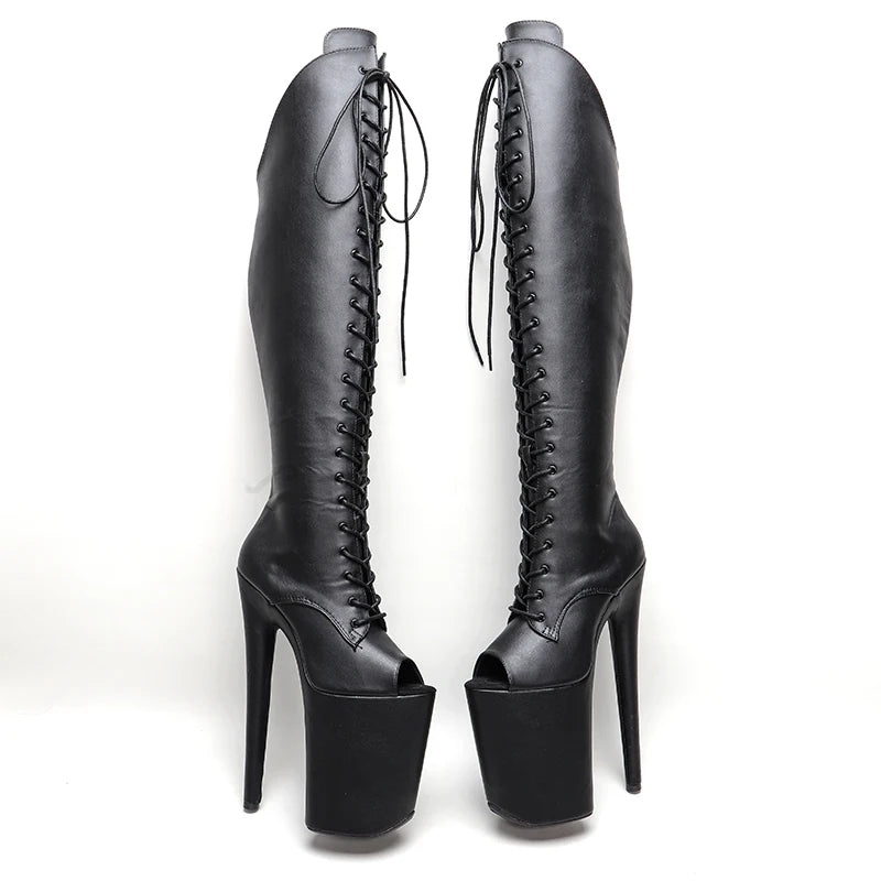 23CM/9inches matte PU upper y boots Open Toe High Heels Platform Pole Dance shoes