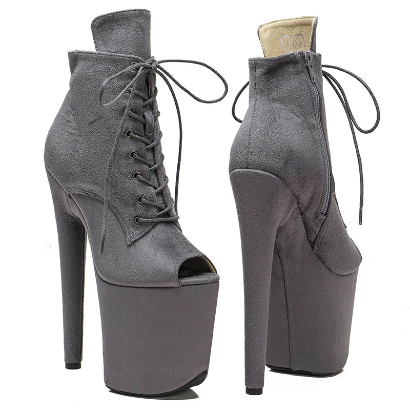 20CM/8Inch Suede open toe lace up boots High Heels platform Ankle Boots y Stripper Shoes Pole Dance boot 2B