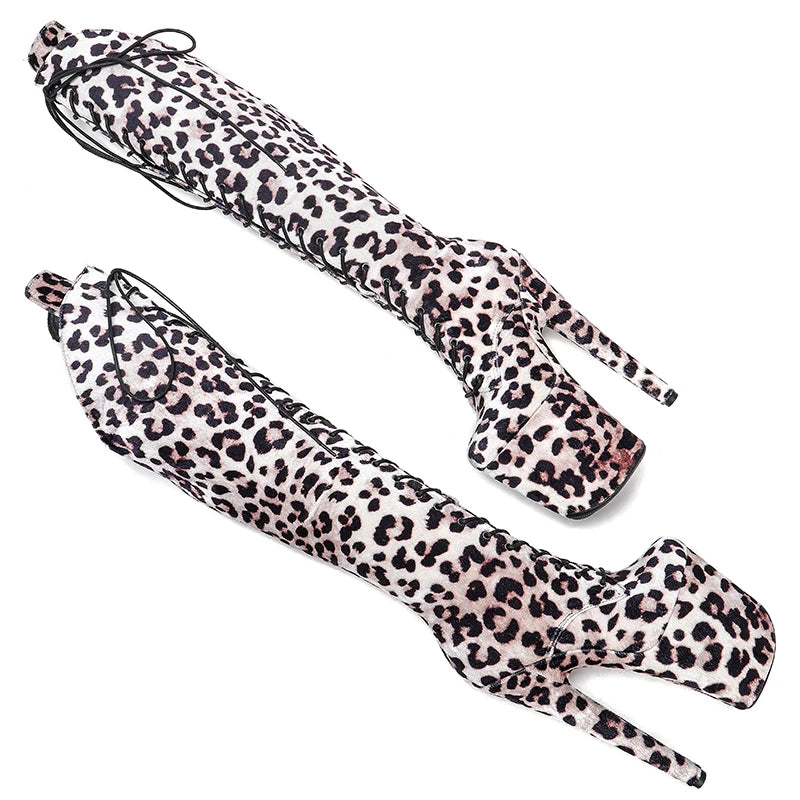 20CM/8Inch Leopard Upper Platform disco party High Heels Shoes Pole Dance boot