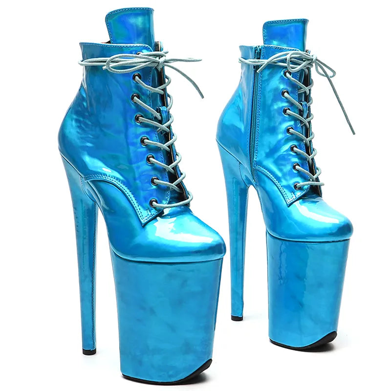 23CM/9inches Patent PU Upper Fashion High Heels Platform Ankle Boots Pole Dance Boot