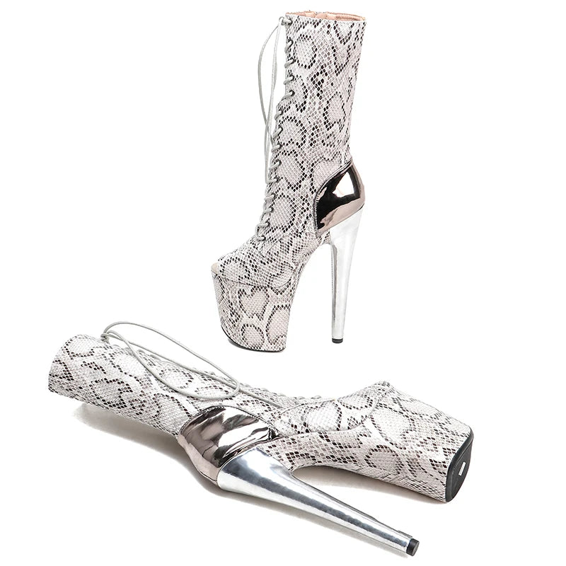 20CM/8Inch Snake upper lady fashion boots for party Platform High Heels Pole Dance boot
