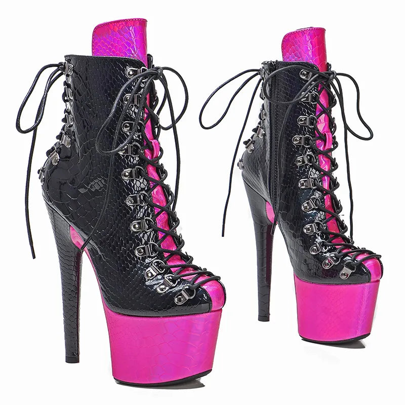 17CM/7inches PU upper two colors mix Pole dancing shoes High Heel platform Pole Dance boot