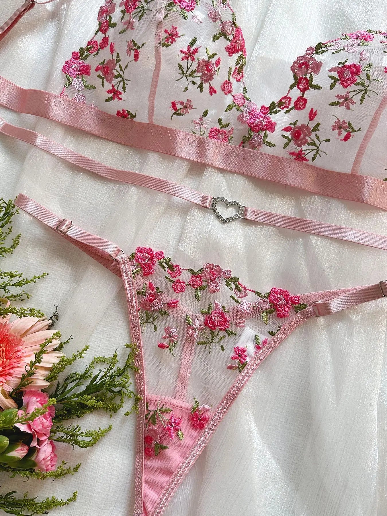 Fairy Lingerie Floral Beautiful Underwear Transparent Heart Underwear Sensual Thongs Tulle Fancy French Outfit