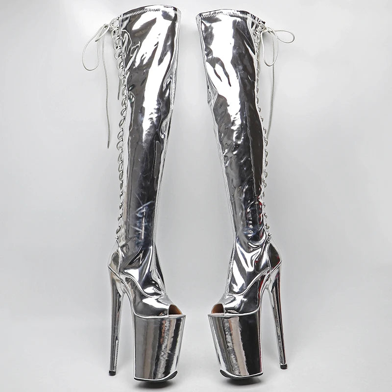 23CM/9inches Shiny PU Open Toe fashion lady High Heel platform Pole Dance boots