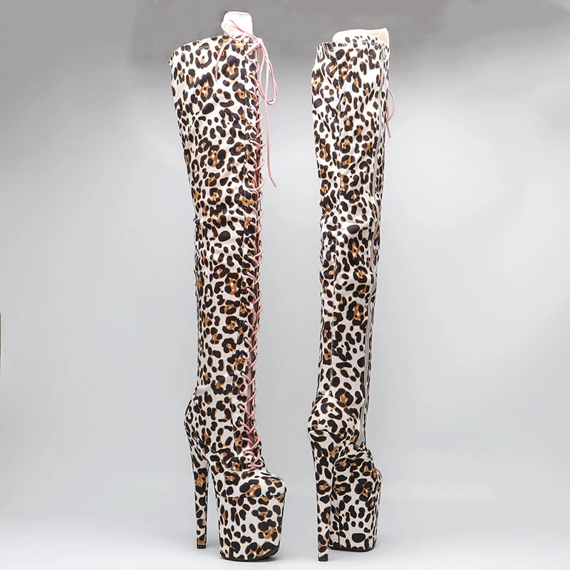 20CM/8inche Leopard upper with Suede pink color High Heel platform Boots Pole Dance boots