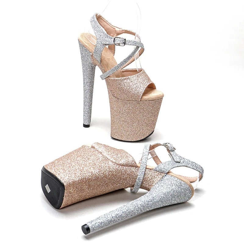 20cm/8inches Bling Sequins Fashion Shoes Super High Heels y Platform Sandals Nightclub Catwalk Women Shoes1B