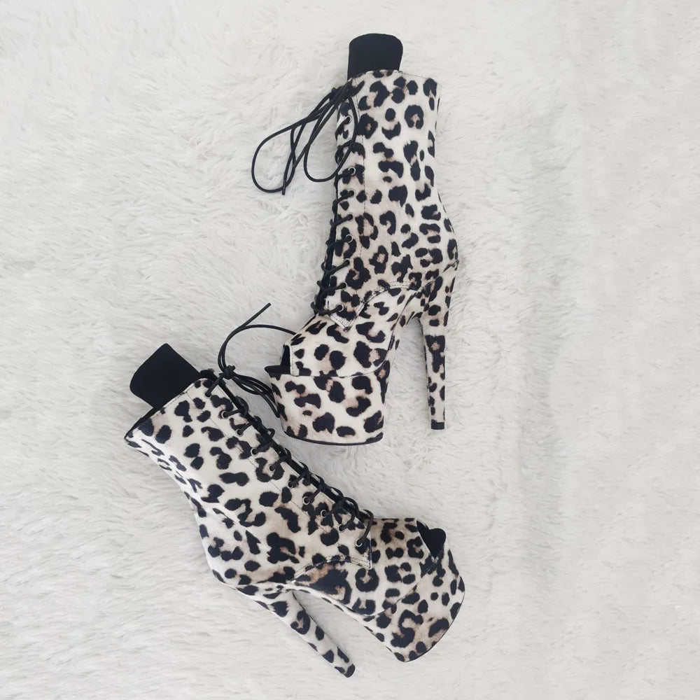 17CM/7Inches Leopardupper High Heel platform Boots Open toe Pole Dance boot