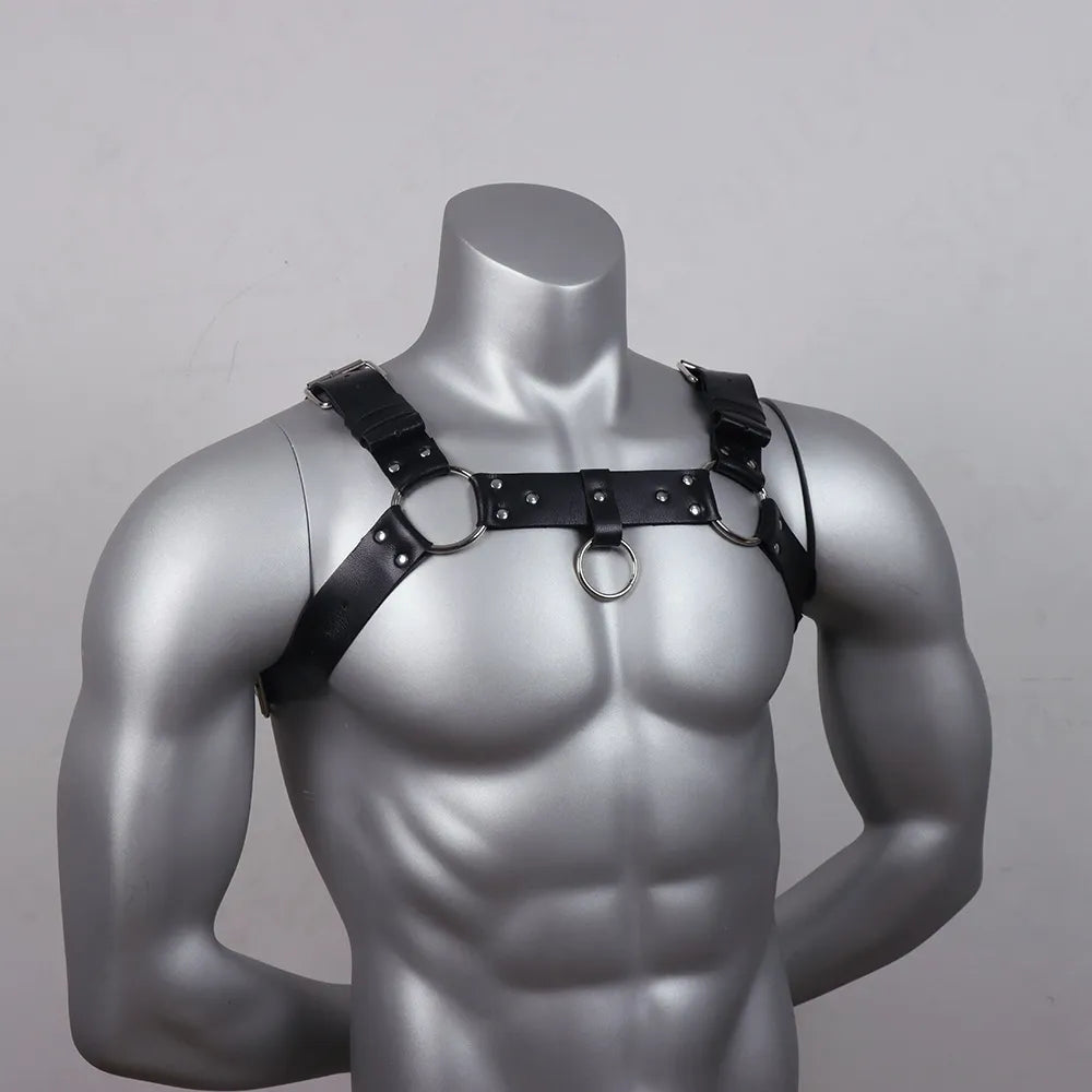 Faux Leather Chest Harness Men Adjustable ual Body Cage Harness Belts Rave Clothing for Adult