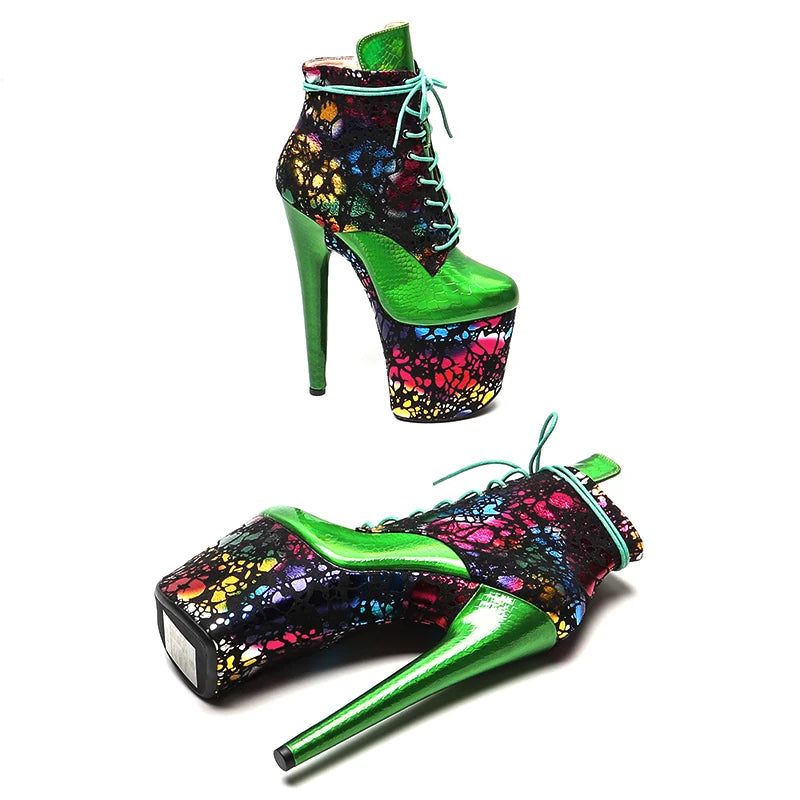 20CM/8inches Suede Upper High Heel Transparent Gradient Color Platform Pole Dance Boot