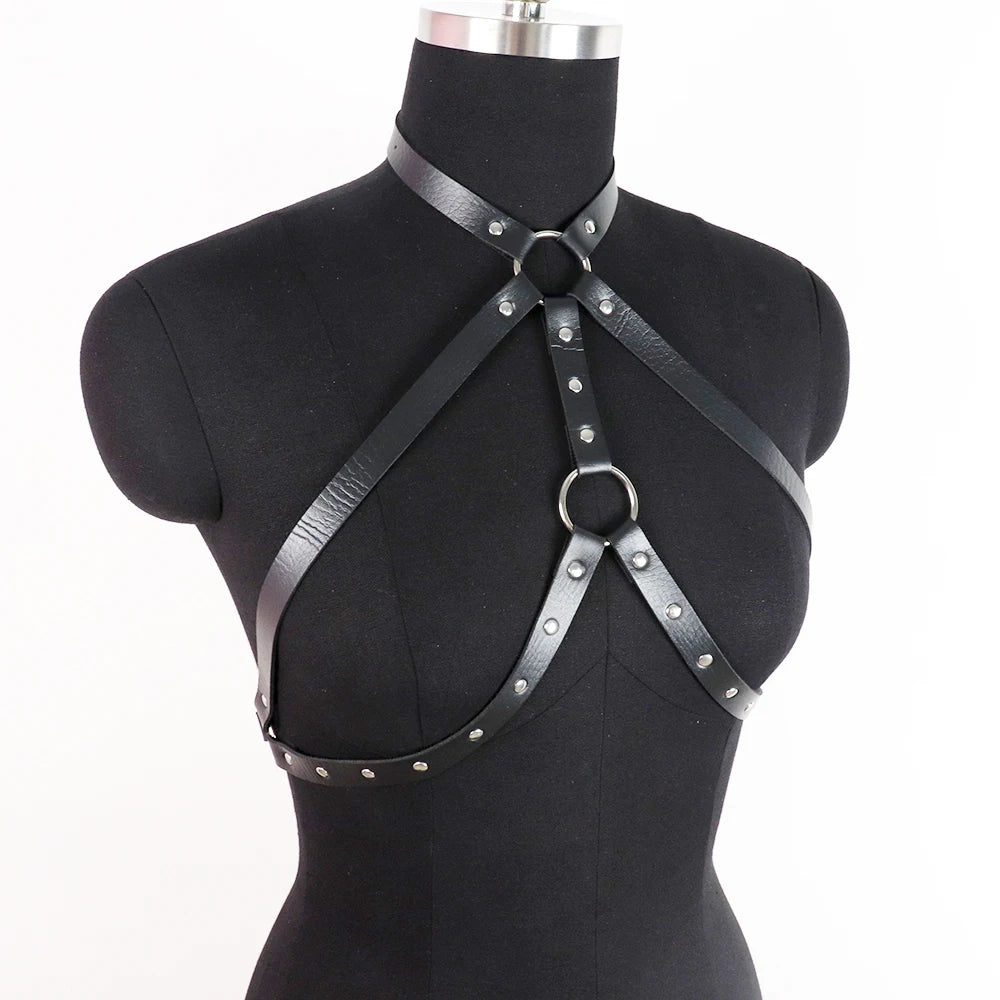 Goth Bra Lingerie For Woman Leather Body Harness Belt Chest Corset With Chain Festival Outfits Women
