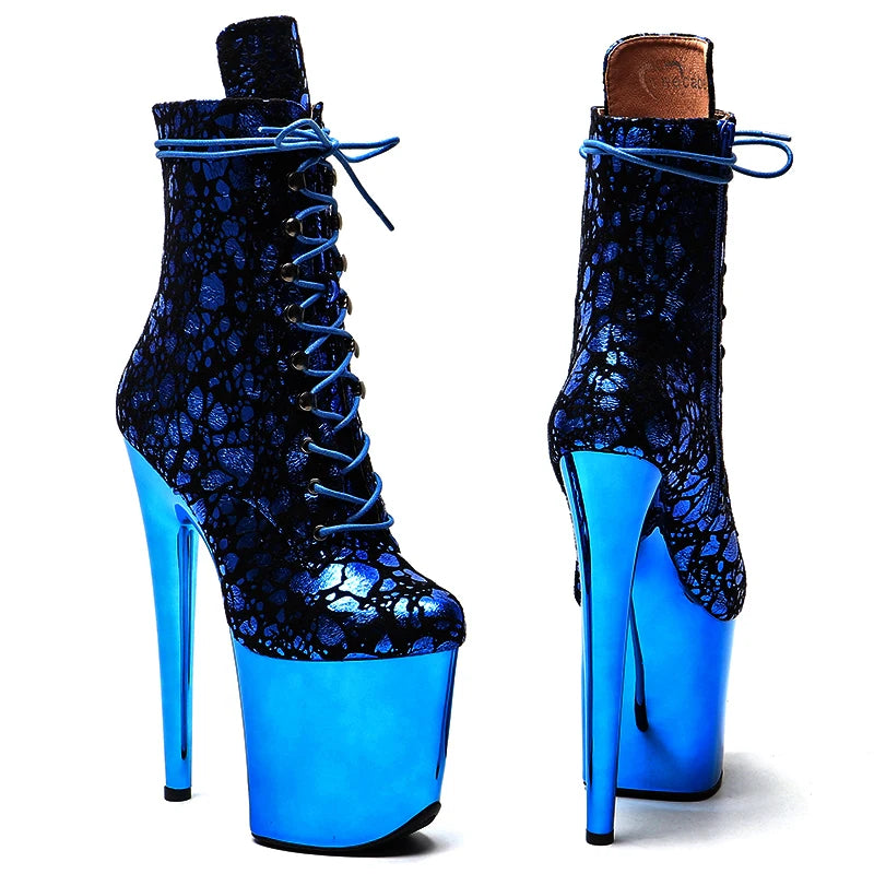 20CM/8inches Suede Upper lady ankle boots High Heel Electroplate platform Pole Dance boot