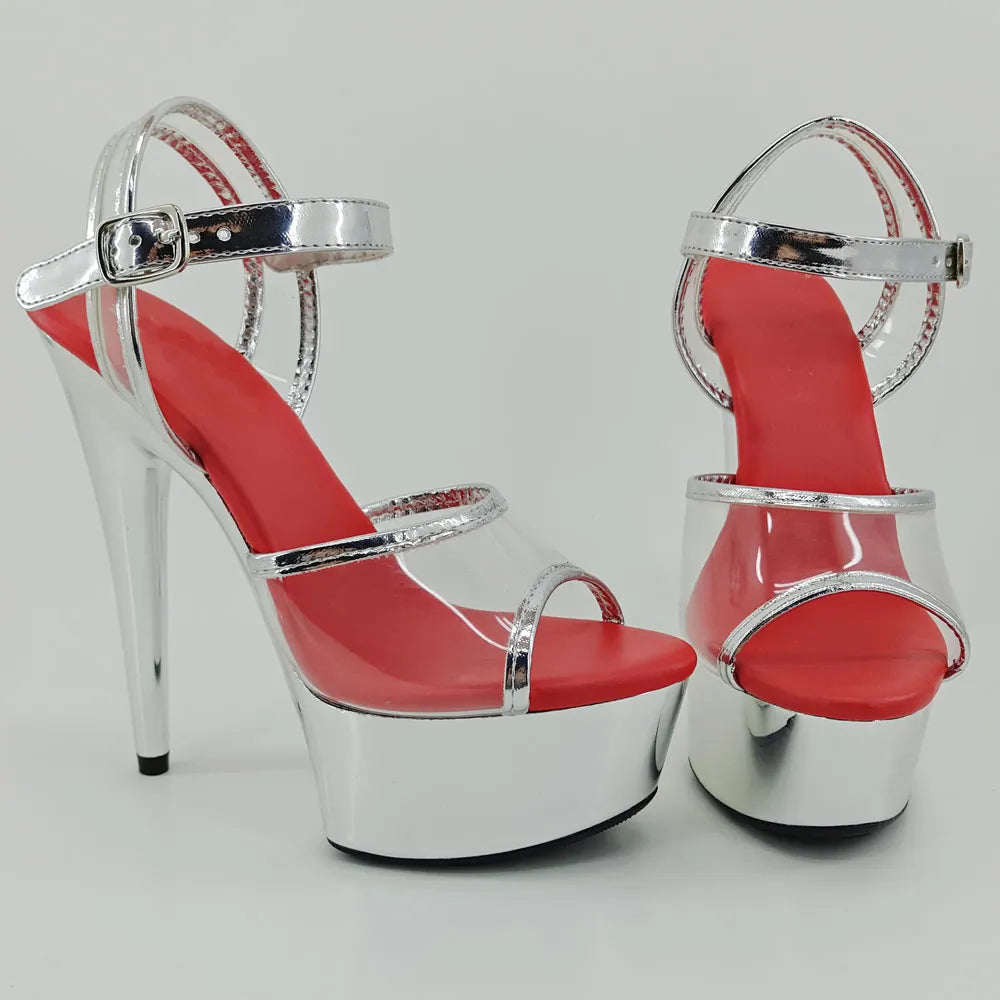 15CM/6Inch Shinny Silver Women's Platform Sandals party High Heels Shoes Pole Dancing Shoes